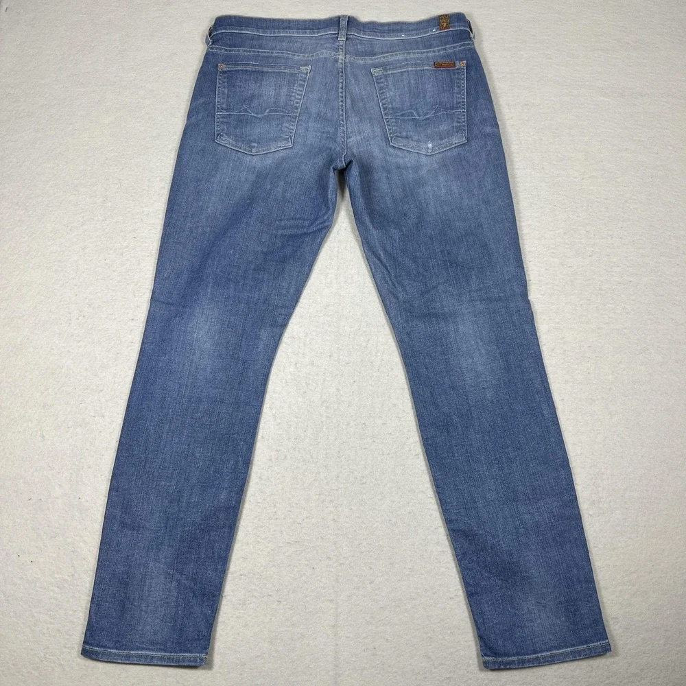 7 For All Mankind Josefina Skinny Boyfriend Jeans Womens 30 Blue Distressed USA - Picture 15 of 16